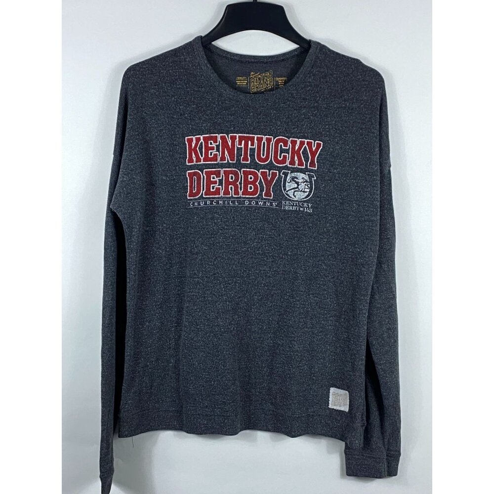 Vintage Retro Brand Kentucky Derby Long Sleeve Tee Shirt Gray L Made in USA F109